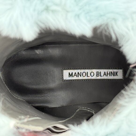 Brand New Manolo Blahnik Insofur 40 Suede and Fur Ankle Boots - Picture 9 of 12